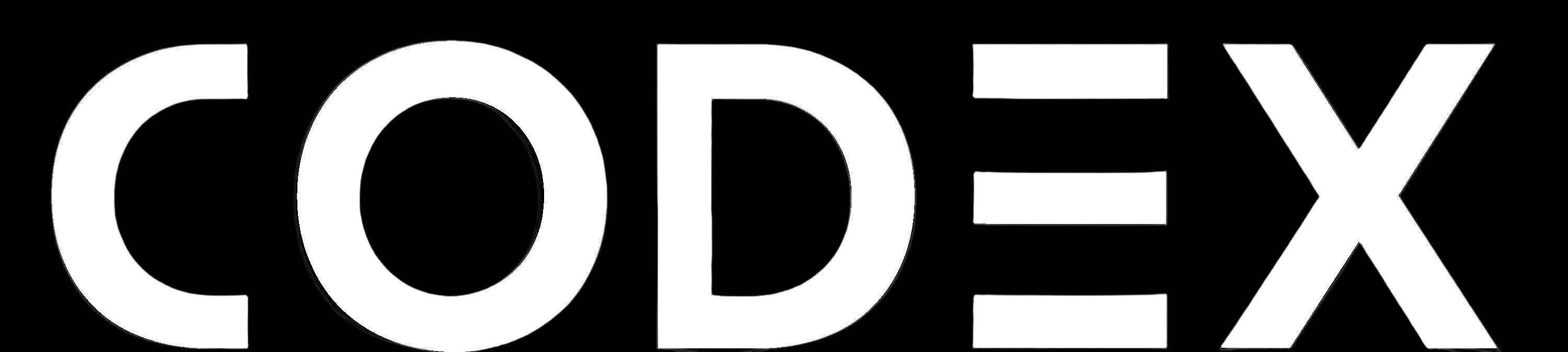 White 'CODEX' logo on a black background